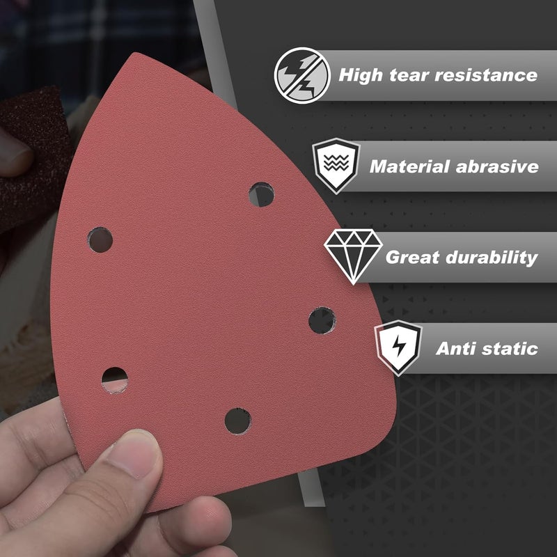 LOLOLE 50PCS Mouse Detail Sander Sandpaper, 240 Grits Triangle Sanding Pads, 5 Holes Sanding Sheets Sandpaper Assortment, Sander Pads Sander Paper Mouse Sand Paper for Sanding Polishing - Image 2